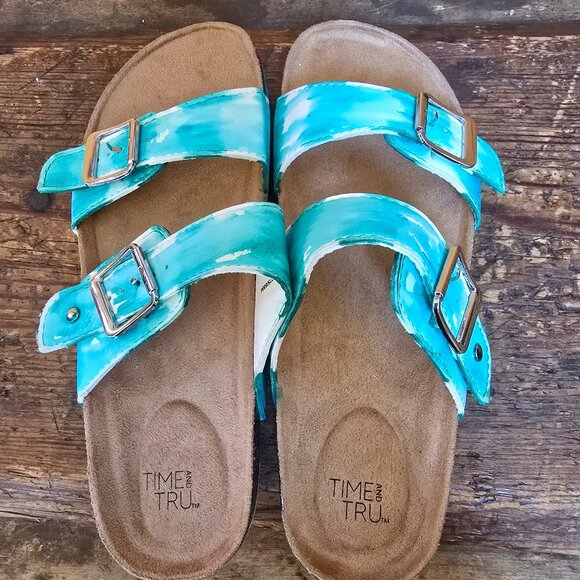 Never worn size 8 hand-colored tie-dye Birk-style sandals! - Picture 2 of 5